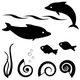 Fish silhouettes vector set 1
