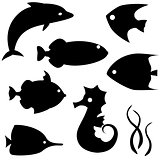 Fish silhouettes vector set 2
