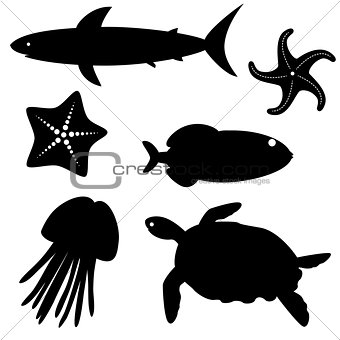 Fish silhouettes vector set 5