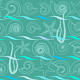 Seamless pattern with shells and starfishes
