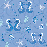 Seamless pattern with sea horses