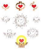 Hands and heart icon logo element