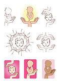 Baby protected by hands icons logo elements