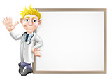 Cartoon doctor and sign