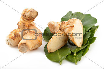 Galangal root, kaffir lime leaves