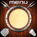 Wooden Menu with Metal Porthole