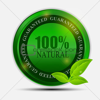 100% natural green label isolated on white.vector illustration
