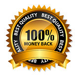 Vector 100% money back gold sign, label template