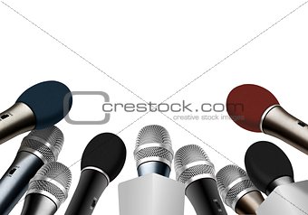 Press conference microphones over white