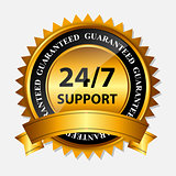 Vector 24/7 SUPPORT gold sign, label template