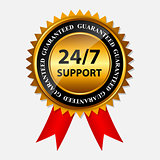 Vector 24/7 SUPPORT gold sign, label template