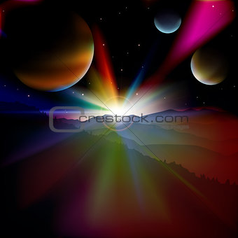 abstract background with sunrise and stars sky