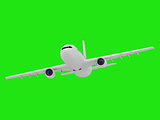 On a green screen white passenger airliner