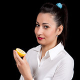 woman eat yellow lemon