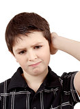 pensive young boy isolated on white background