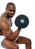 Portrait of happy fit african man working out