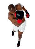 A black african athletic boxer with boxing gloves