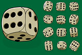 Set of old dices on green - vector illustration