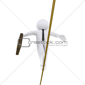 Businessman is walking on a tightrope