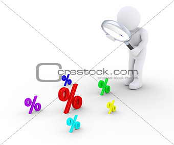 Person with magnifier searching for bigger discount