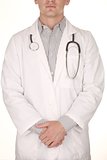 Male Doctor Wearing Stethoscope on White Background
