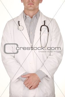 Male Doctor Wearing Stethoscope on White Background