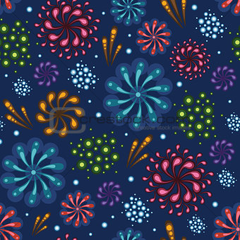 Vector holiday fireworks seamless pattern background