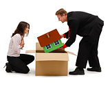Business man unpacking a new house for wife or client