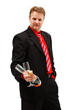 Business man with champagne and glasses