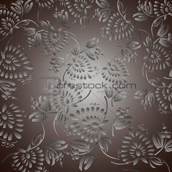 Black background with silver flowers and leaves