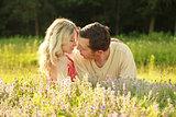 couple in love outdoors on a field