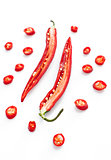 Red hot chili pepper sliced  on a white background