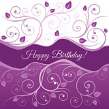 Happy Birthday card with pink and purple swirls