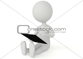3d humanoid character with a tablet PC