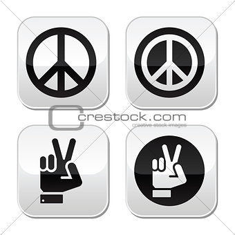 Peace, hand gesture vector buttons set
