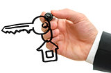 Drawing  house key with key chain on a virtual whiteboard
