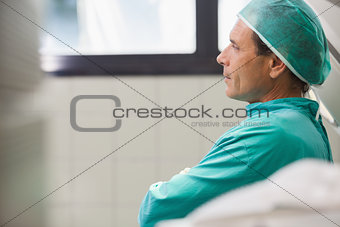 Surgeon sitting in a hall