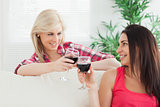 Women drinking wine at home