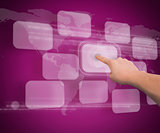 A finger touching button against violet background