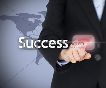 Woman touching  the success button