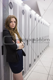 Girl standing in data storage facility
