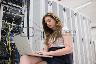 Woman saving data