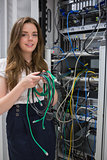 Woman holding server wires