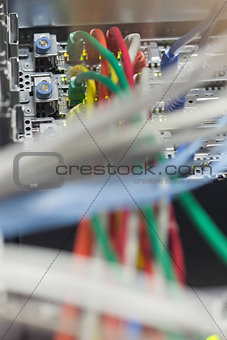 Wires plugged in a server