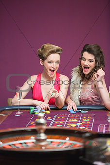 Women winning on roulette table