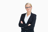 Woman wearing glasses with arms crossed