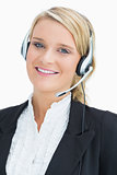 Blonde woman working in call centre