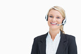Woman smiling while calling a customer