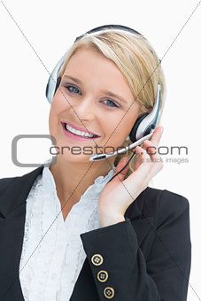 Blonde calling on headset