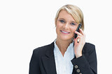 Woman phoning while smiling